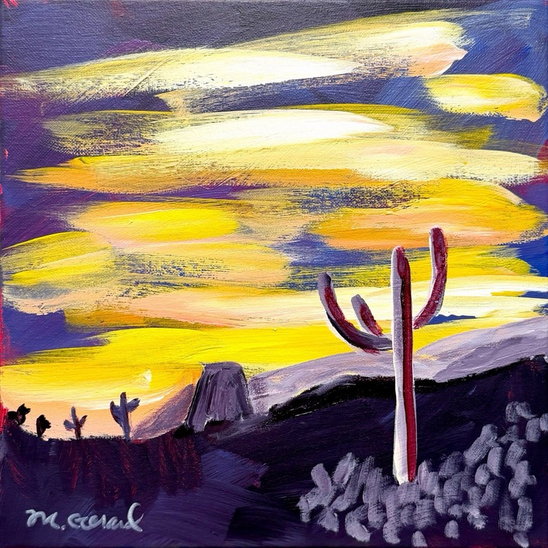 GERARD 12X12 IN-Abstract Expressionist Original Acrylic Painting Canvas Saguaro
