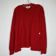 St John Sweater Womens Large Red Cashmere Open Front Cardigan Marie Gray Luxe