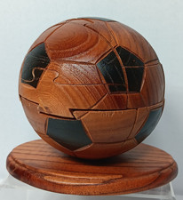 Collectibles Vintage Hand Carved Wooden Soccer Ball 3-D Puzzle Desk Souvenir 4  