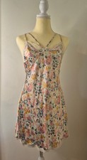 Archival Victoria's Secret Floral Satin Slip Mini Dress Lace Trim Cami Coquette