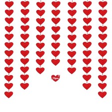 72 Felt Heart Garland, Pre-Strung Red Heart Decor for Valentines Day Decorations