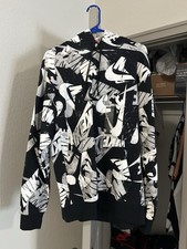 Nike Hoodie Shorts Set Large Black White All Over Print DM6881 DM6885 NWT