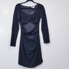 Alana Eve Women Medium Black Shimmer Cutout Sexy Mini Dress Long Sleeves