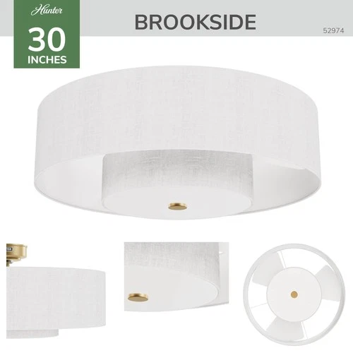 30" Hunter Brookside Fresh White and Luxe Gold LED Fandelier - Picture 4 of 10
