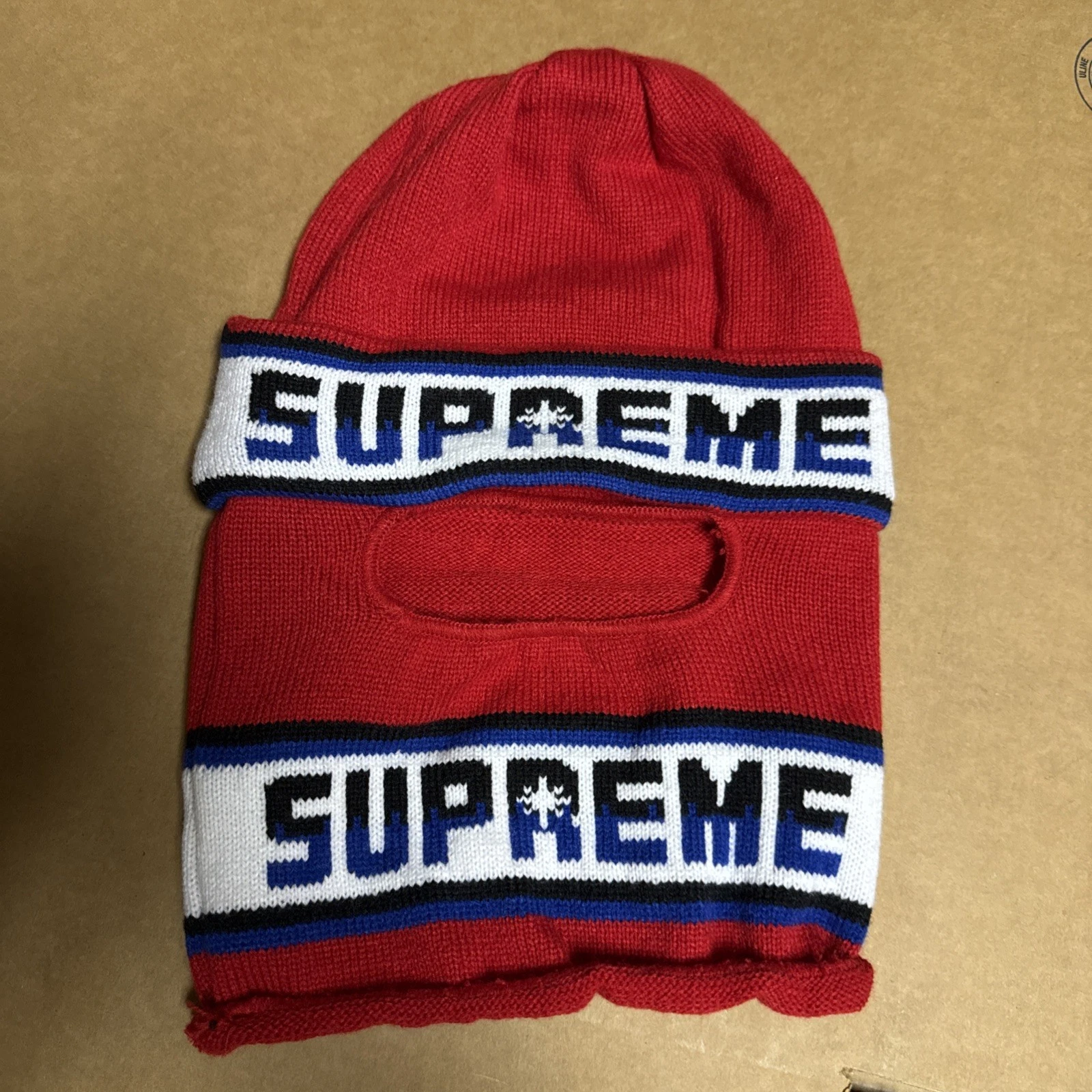 FW20 SUPREME DOUBLE LOGO FACEMASK BEANIE RED BALACLAVA HAT CAP