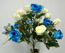 25in Rose Aqua Blue Artificial Greenery Flower Bush Turquoise, 1 