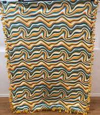 Orange, Yellow, Teal  White Geo Swirls Fleece Throw 18 51.5in W X 66in L 
