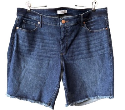 Loft PLUS Hi Rise Stretch Dark Wash Denim Shorts Size 20 Raw Hem Modest NWOT