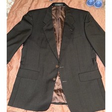 Vintage Mens Charcoal Grey Pinstripe 100 Wool Suit Jacket Blazer Two Button L