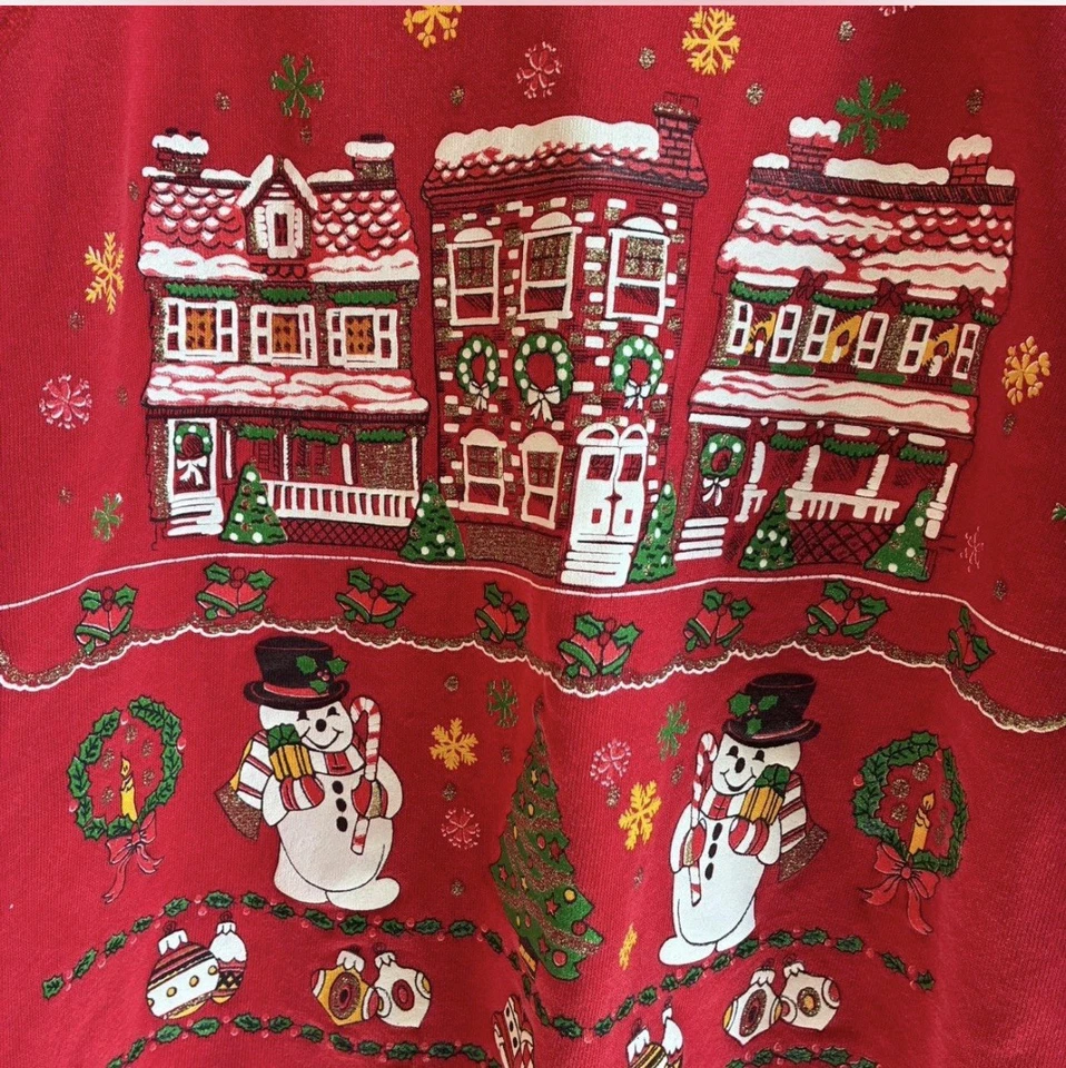 Винтажный свитшот Hanes 90-е праздничный рождественский с круглым вырезом, размер большой - Изображение 2 из 4