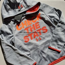Under Armour Cold Gear Boys Size Small Hoodie Sweatshirt Orange Gray