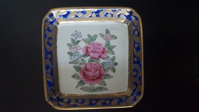 Original Hand Crafted MURATA ART Canada Decorative Gold Blue Flower Bowl