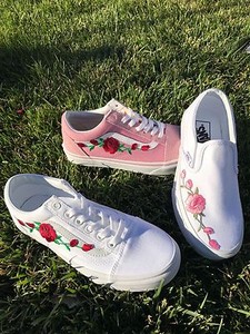 black and white vans with roses