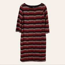 Sharagano Stripe Textured 3/4 Sleeve Red Bandage Sheath Bodycon Dress Size 12