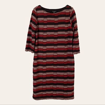 Sharagano Stripe Textured 3/4 Sleeve Red Bandage Sheath Bodycon Dress Size 12