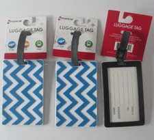 Set of 3 GForce Luggage Travel Bag Tag 4.13 in X 2.6 in Blue White Chevron New