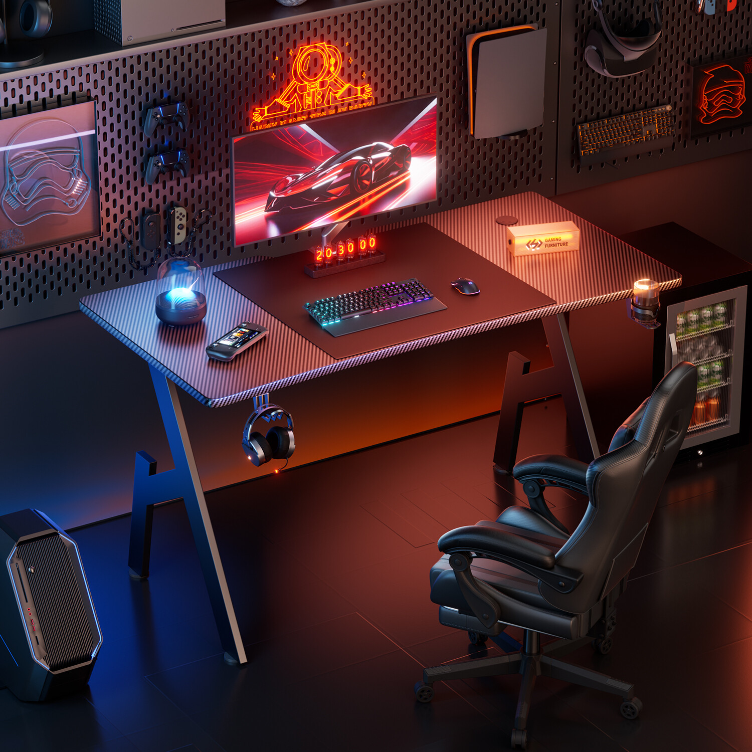 Scrivania da Gaming, Tavolo da Gaming, Tavolo PC Stabile, Tavolo per Computer, Nero foto 5
