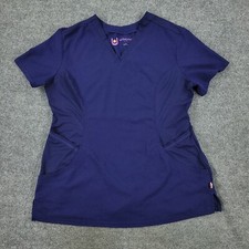 Urbane Scrub Top Shirt Women's Large Blue Short Sleeve Pocket Uniform Stretch