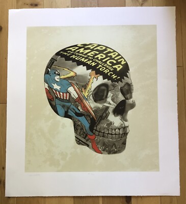 LG White Captain America Grafik auf menschlichem Schädel AP 6/10 signierter Druck ungerahmt