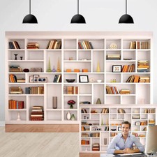 Bookshelf Backdrop Zoom Meeting Modern Office Library Photo Background Banner