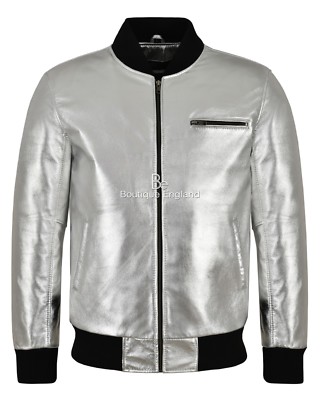 Herren Echtleder Bomberjacke silber Napa Street inspiriert Biker Style 275-Z
