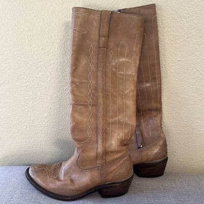 RARE Golden Goose Tan Distressed Side Zip Leather Western Riding