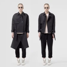 NEW The Arrivals Frei Convertible Belted Trench Coat Black Nylon XS