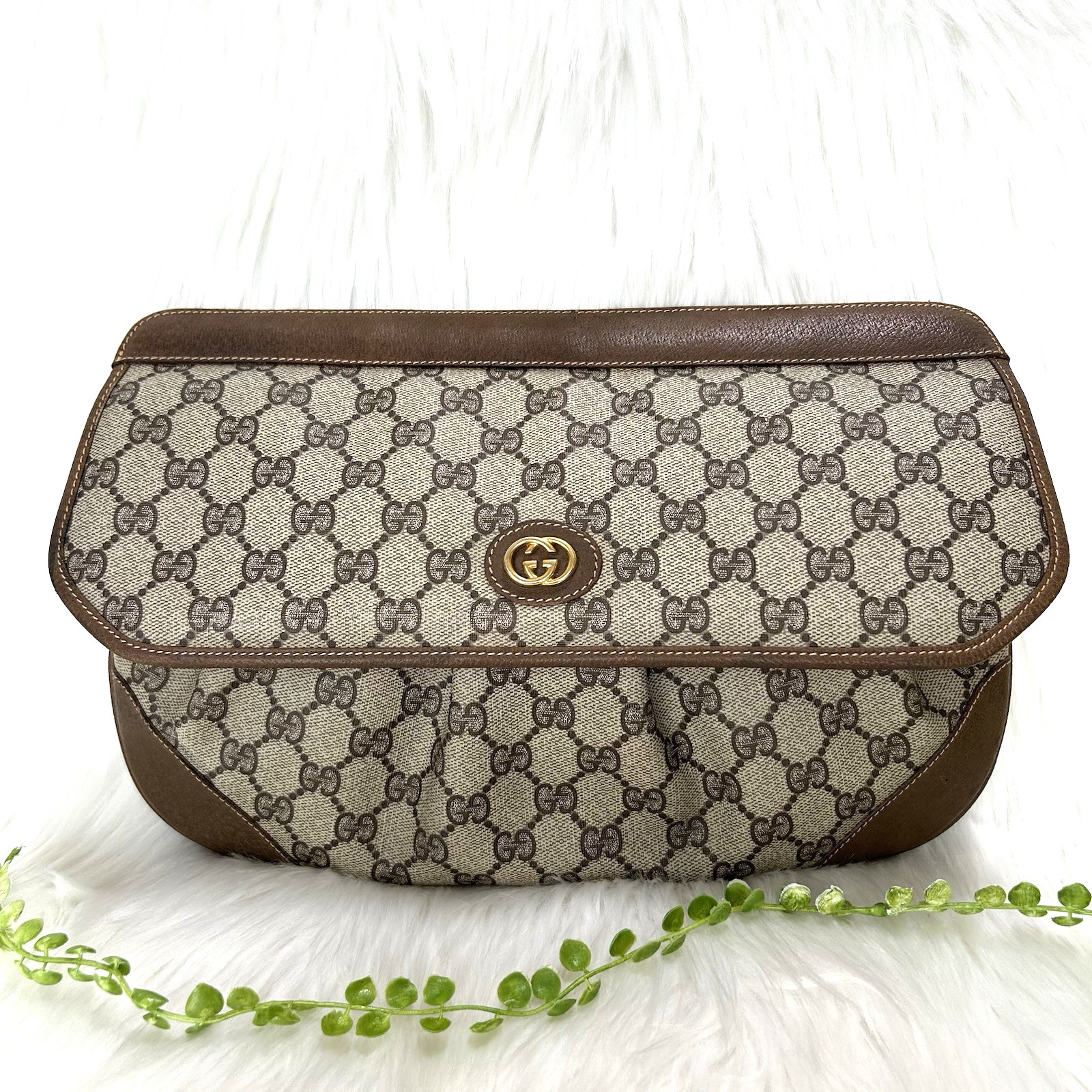 Vintage GUCCI Clutch Bag Purse GG Supreme Brown *Rare*