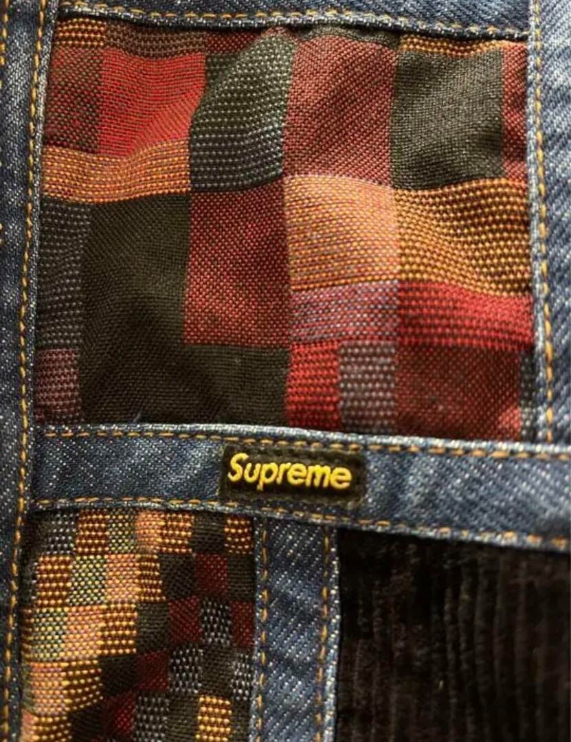 Supreme Corduroy Patchwork Denim Jacket FW18 Blue Red Box Logo