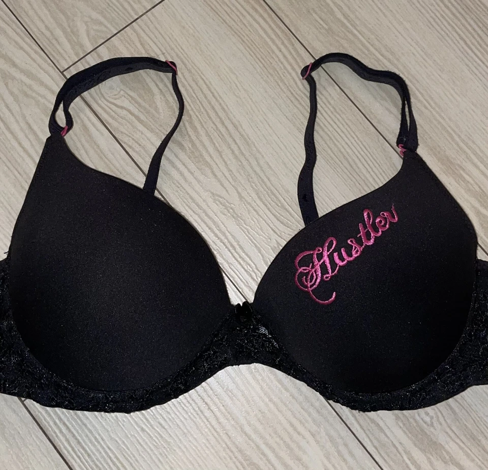Hustler Lingerie Push Up Bra Padded Underwire Lace Trim Womens 36C Black - Image 3 of 4