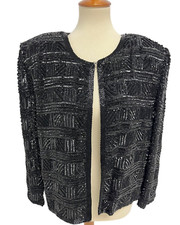 Vintage Niteline By Della Roufogali Evening black beaded silk blazer size L