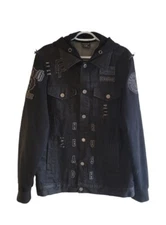 HEADRUSH Men's Large BLACK Jean Jacket WRECKING CREW 2008 Headrush 13th WARRIOR