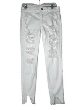 Image of American Eagle Size 8 White Jegging Jeans Stretch Step Hem Distressed