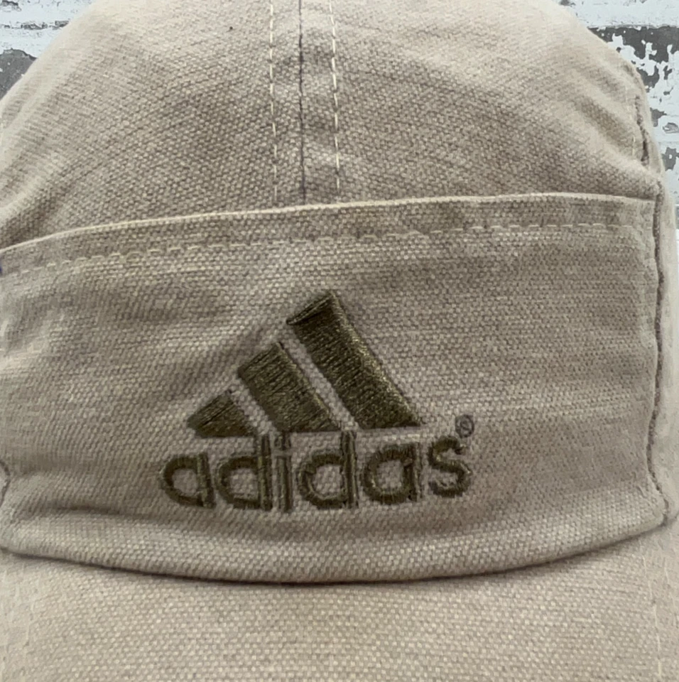 Vintage Adidas Hat Cap Strap Back Tan 5 Panel Canvas 90s Y2K 2000s Spell Out - Image 4 of 4