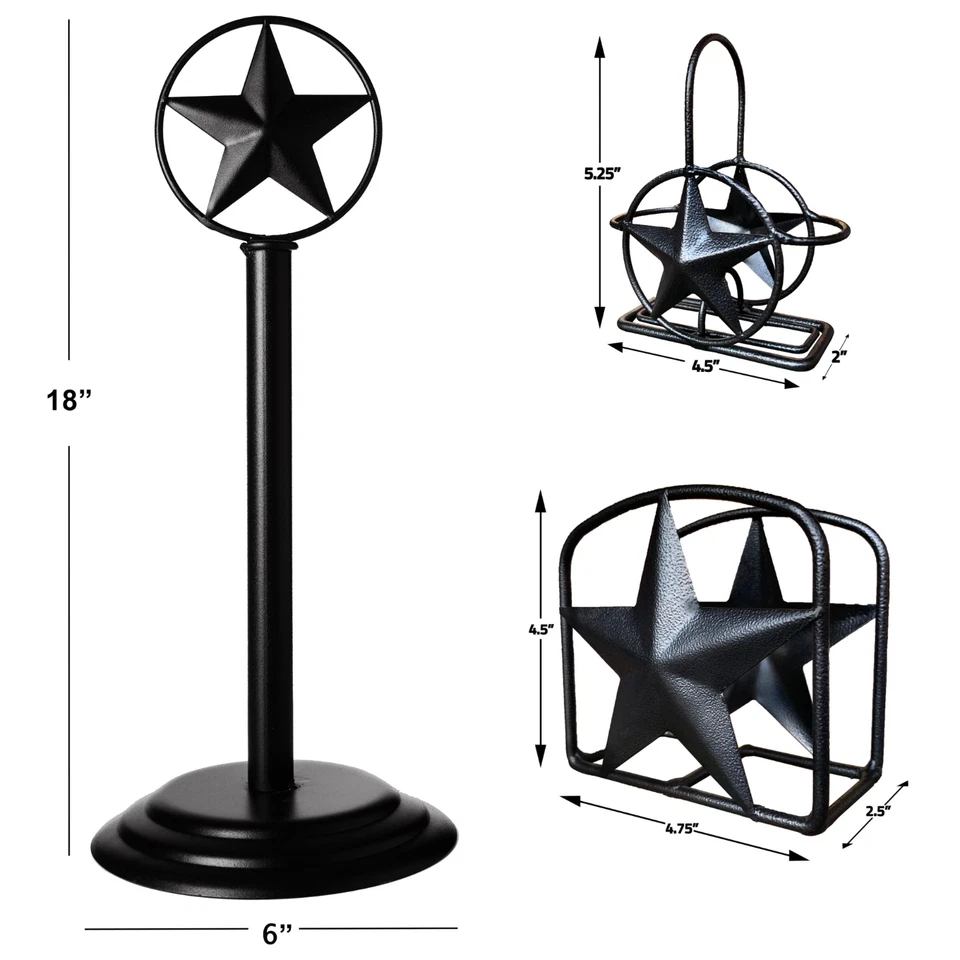 Toalla de papel Texas Star rústica negra, servilleta, soporte para sal y pimienta, juego de cocina Foto 2 de 4