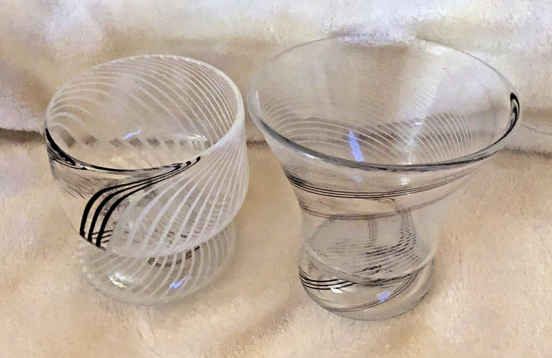 Two Hand Blown Art Glasses marked Miye 2001
