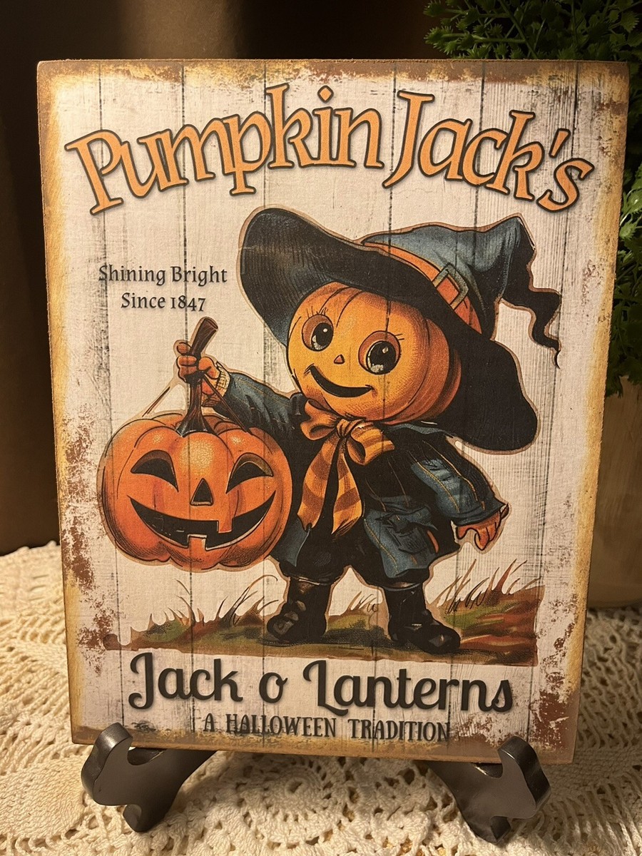 ハロウィン Jack-o'-lantern Abalone DA-11BL Pumpkin Jack's Jack O Lanterns, Retro Halloween Handcrafted Sign