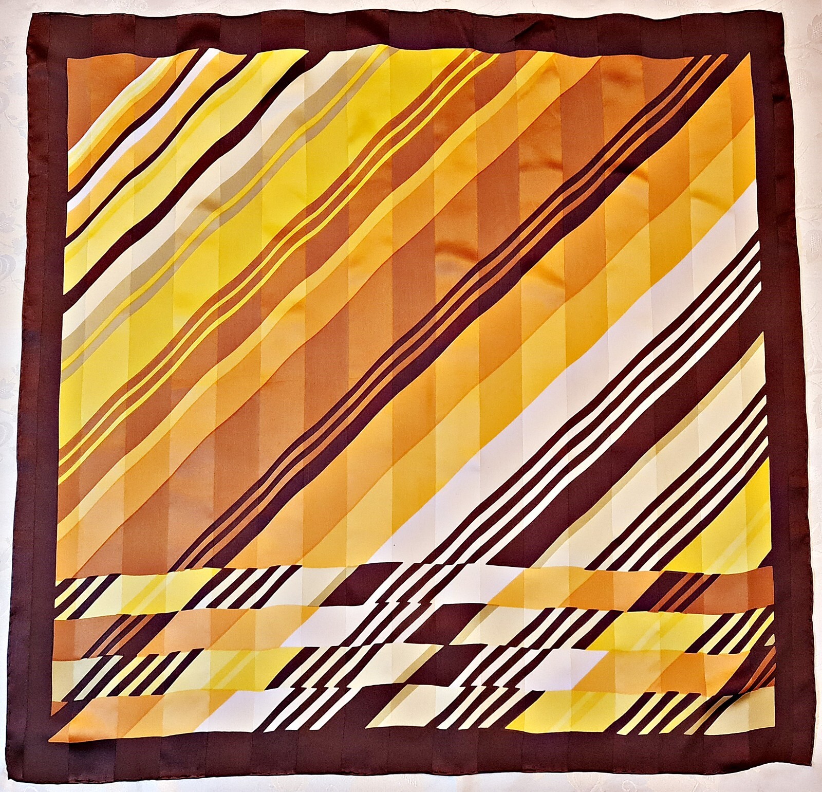 Authentic Vintage Scarf in Plaid, Checks, and Striped Art Silk Design, 35-Inch Square-image