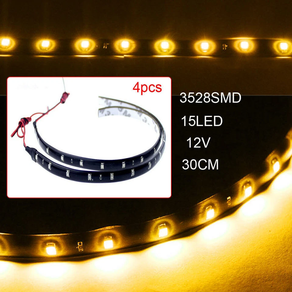 Car Flexible Strip Lights 12V 30cm Flexible Waterproof 15LED 3528 SMD 4pcs - Image 3 of 4