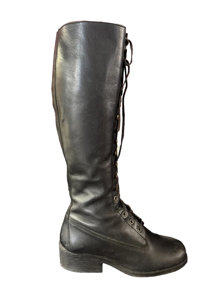 Vintage Leather DKNY tall hook & lace black boots - Image 3 of 4