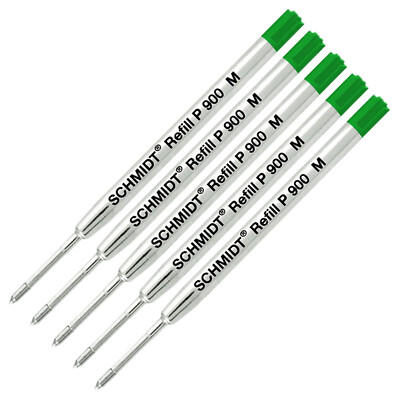 5X Schmidt P900 Parker Style Ballpoint Pen Refills, Green Medium Point