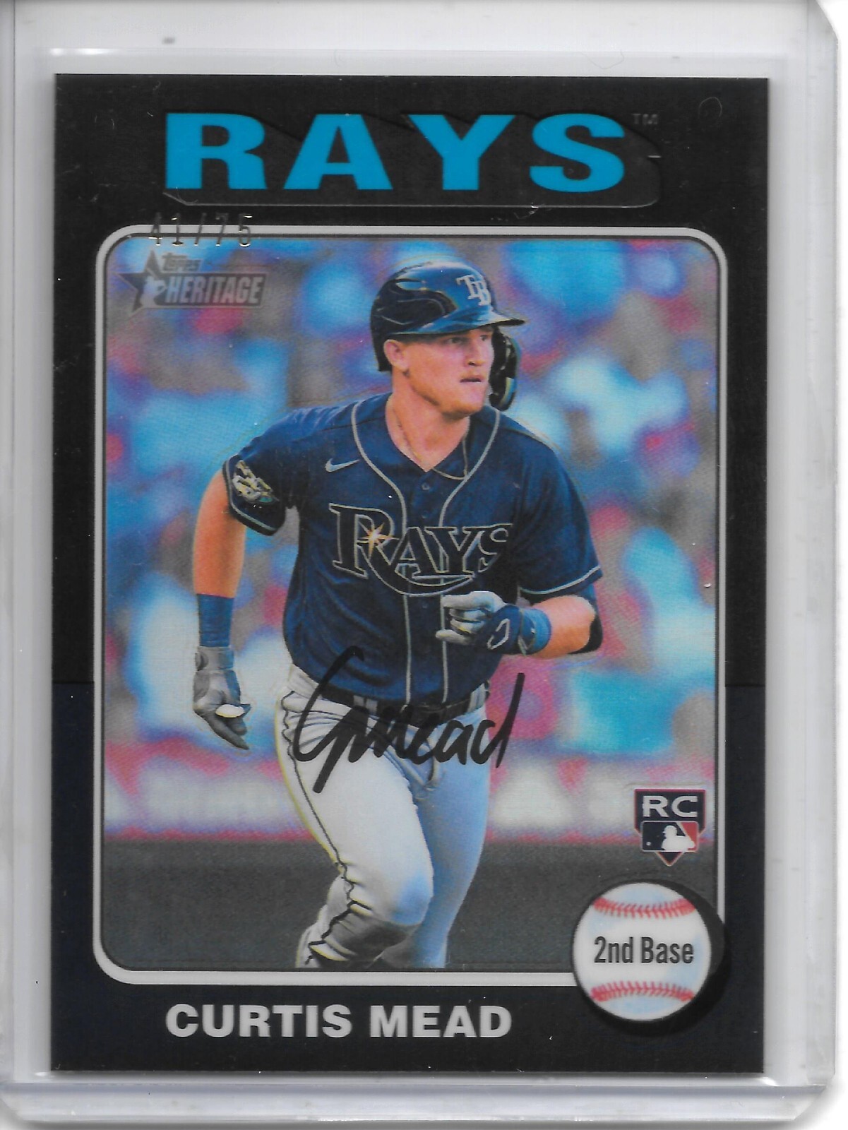 2024 Topps Heritage CURTIS MEAD BLACK CHROME REFRACTOR RC #41/75 TAMPA BAY RAYS!