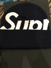 NEW Supreme FW17 Big Logo Beanie Navy Blue 100% Authentic IN HAND!