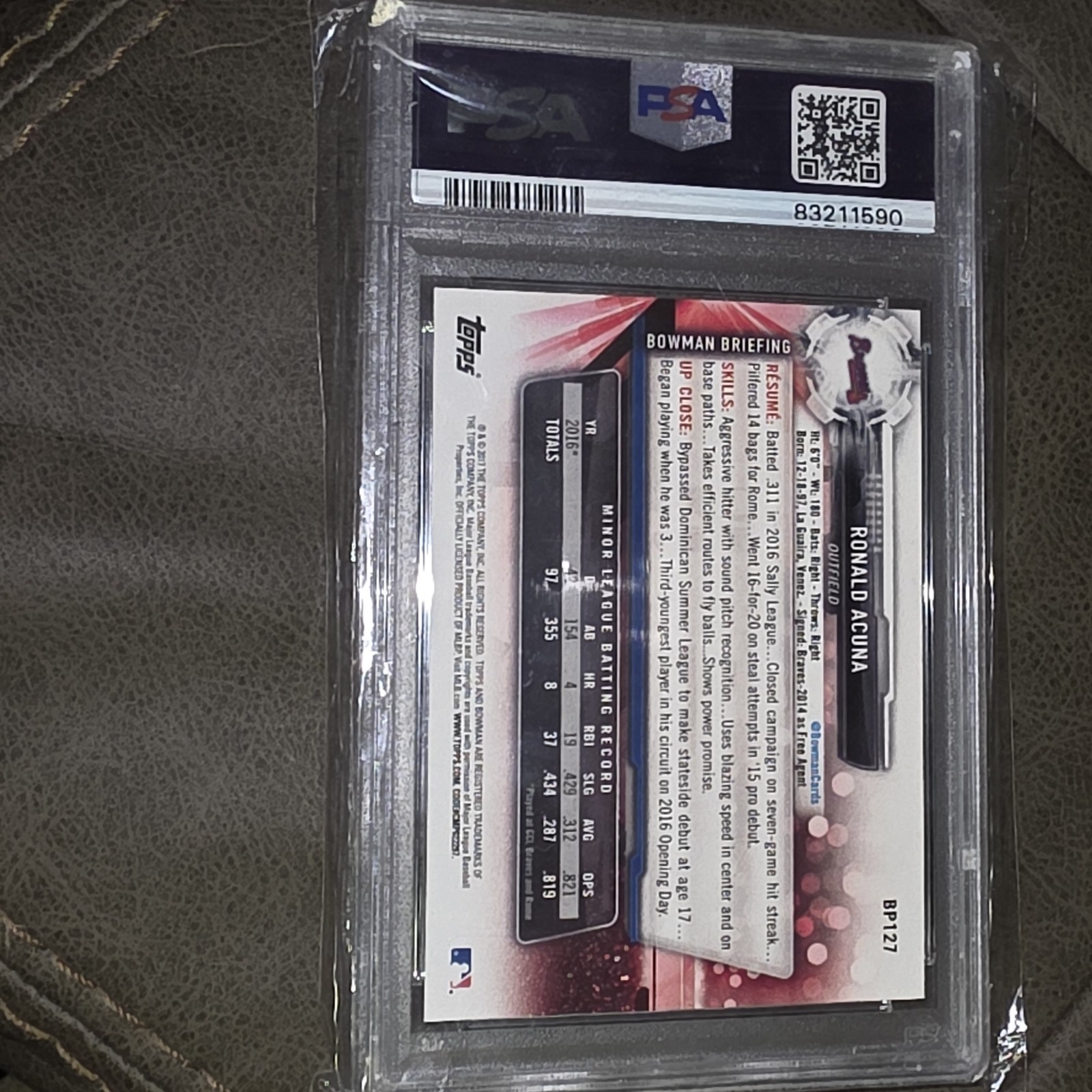 PSA 10 RONALD ACUNA JR. 1st 2017 Bowman Paper Braves Rookie Card RC GEM MINT view 2