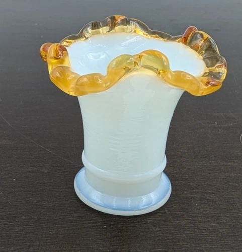 Fenton Mini Vase Gold Crest Milk Glass 2-1/8" Tall Miniature #37 1940s