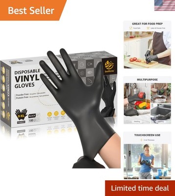 Black Vinyl Disposable Gloves, Food Grade, 100 Count, Latex Free & Safe