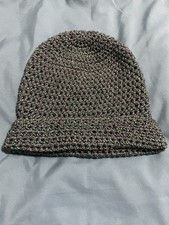 Large Crochet Beanie, Handmade, Green/Grey, Acrylic/Bamboo Blend, Never Used