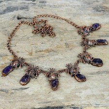 Copper African Amethyst Rough Gemstone February Birth Chain New Necklace Jewelry