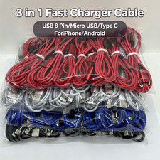 3 in 1 Multi Charging Cable Braided Universal Phone Cord For iPhone Android Lot