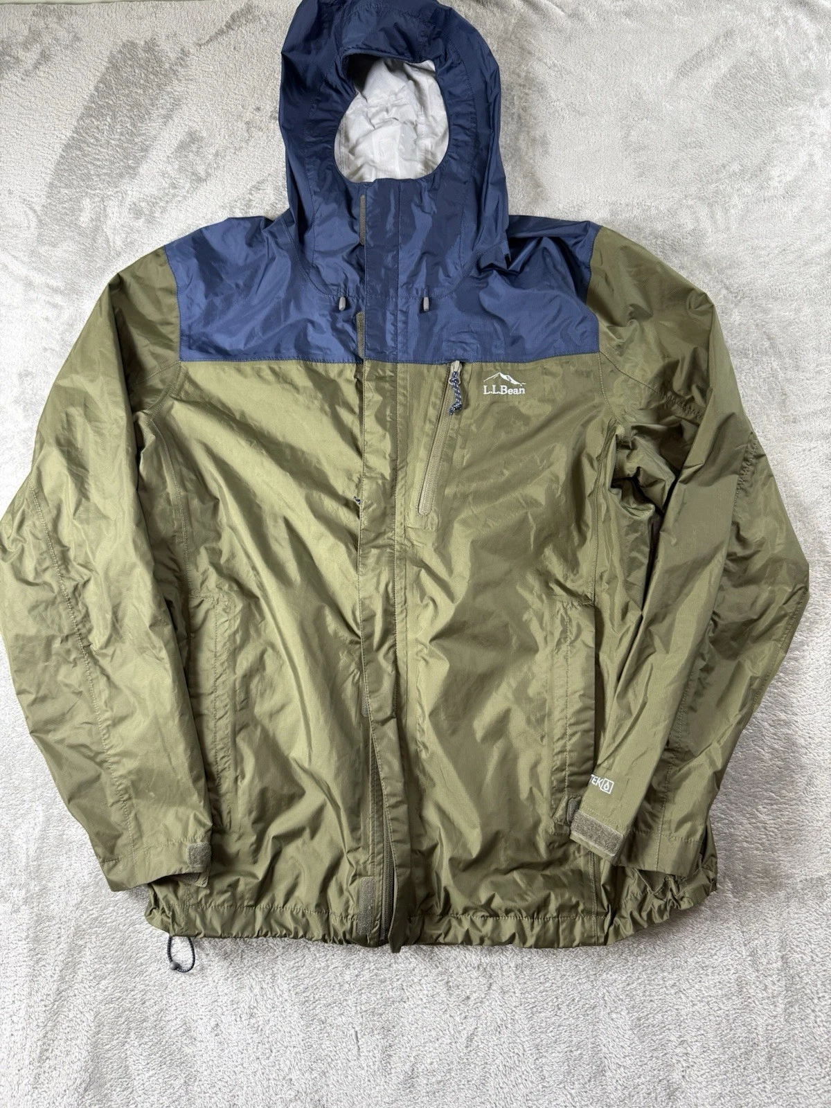 LL Bean Olive/Navy Mens Large Zip-Up Hooded Jacket Tek Windbreaker Trail Jacket